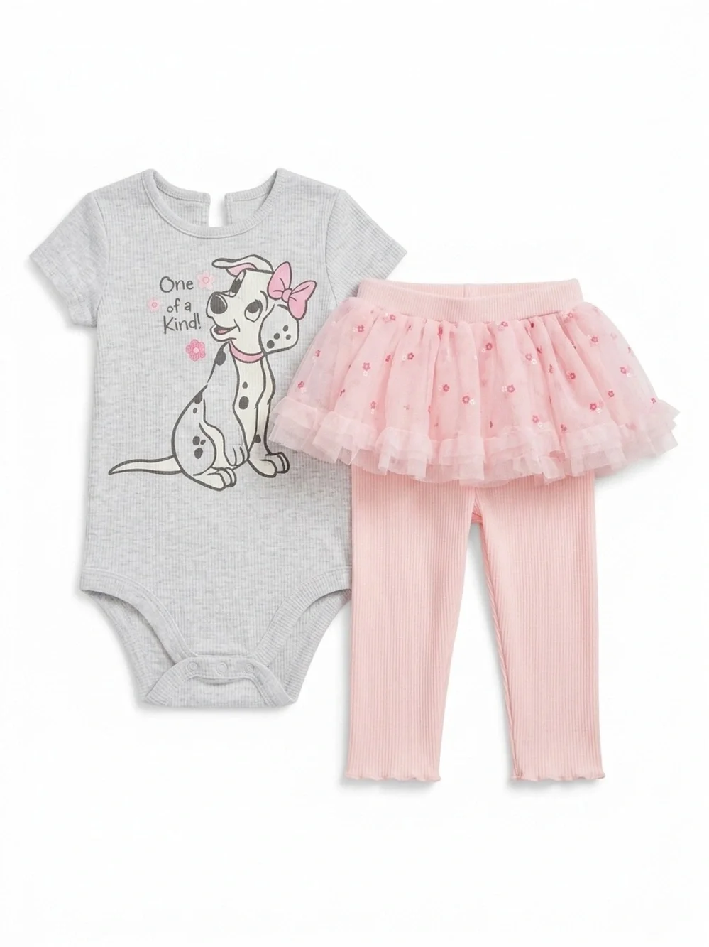 Disney Grey Dalmatian Bodysuit with Pink Tulle Skirted Leggings Set